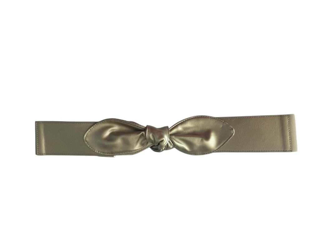 INC Small / Medium Gold Faux Leather Bow Belt Cumberbund Wedding Stretch #7335